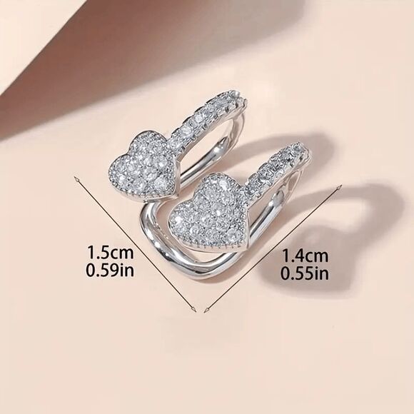 Double Heart Diamond Ear Clip - Picture 3 of 4